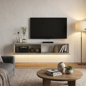 Έπιπλο τηλεόρασης επιτοίχιο Aristo  με LED χρώμα travertine 135x31,6x25εκ. - Pakobazaar