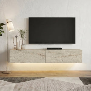 Έπιπλο τηλεόρασης επιτοίχιο Aristo  με LED χρώμα travertine 135x31,6x25εκ. - Pakobazaar