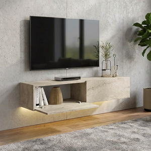 Έπιπλο τηλεόρασης επιτοίχιο Aristo  με LED χρώμα travertine 135x31,6x25εκ. - Pakobazaar