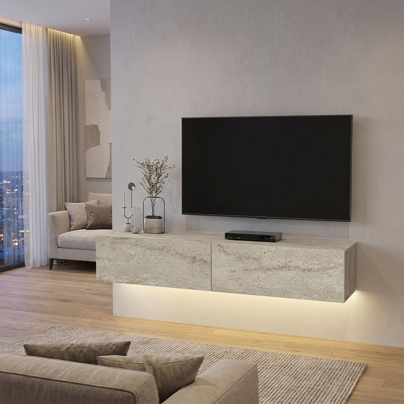 Έπιπλο τηλεόρασης επιτοίχιο Aristo  με LED χρώμα travertine 135x31,6x25εκ. - Pakobazaar