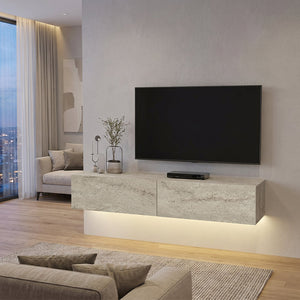 Έπιπλο τηλεόρασης επιτοίχιο Aristo  με LED χρώμα travertine 135x31,6x25εκ. - Pakobazaar