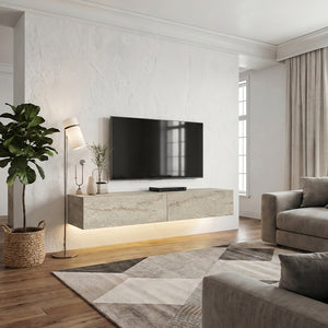 Έπιπλο τηλεόρασης επιτοίχιο Aristo  με LED χρώμα travertine 135x31,6x25εκ. - Pakobazaar