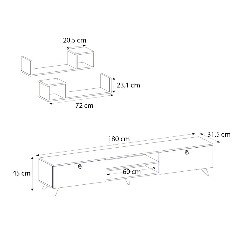 Έπιπλο τηλεόρασης Seddra  χρώμα καρυδί 180x31,5x45εκ. - Pakobazaar