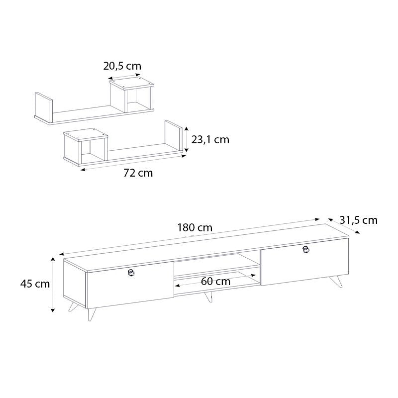 Έπιπλο τηλεόρασης Seddra  χρώμα καρυδί 180x31,5x45εκ. - Pakobazaar