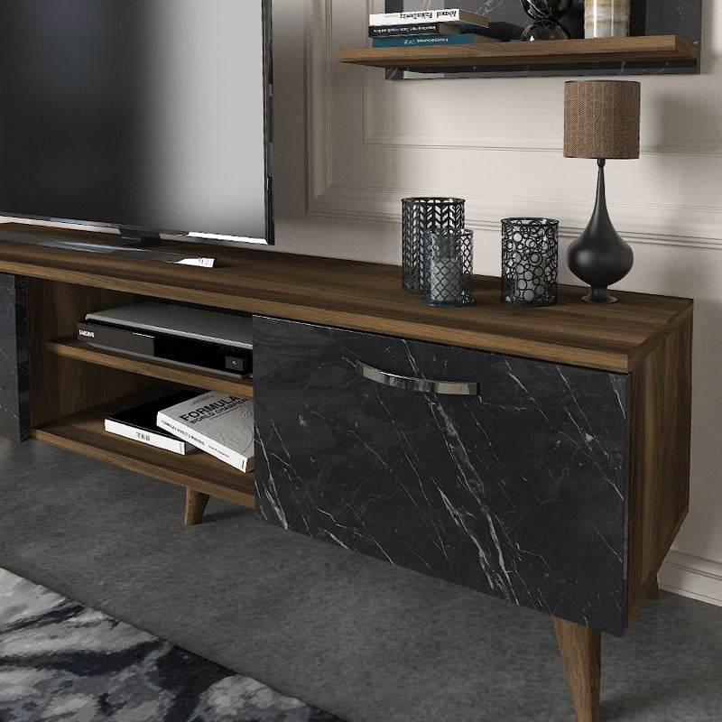 Έπιπλο τηλεόρασης Geacles  χρώμα καρυδί - μαύρο εφέ μαρμάρου 180x40x50εκ. - Pakobazaar