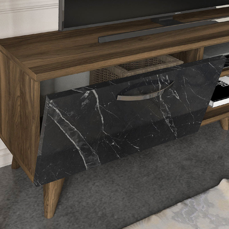 Έπιπλο τηλεόρασης Geacles  χρώμα καρυδί - μαύρο εφέ μαρμάρου 180x40x50εκ. - Pakobazaar