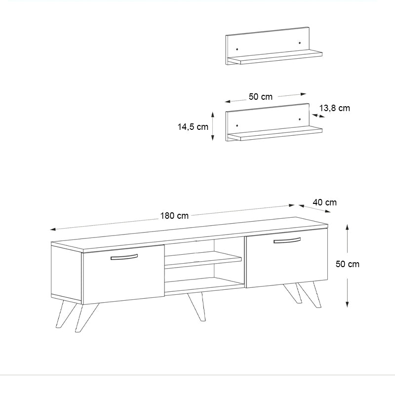 Έπιπλο τηλεόρασης Geacles  χρώμα καρυδί - μαύρο εφέ μαρμάρου 180x40x50εκ. - Pakobazaar