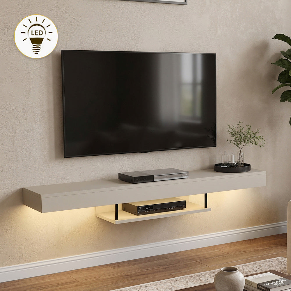 Έπιπλο τηλεόρασης επιτοίχιο Albares  με LED χρώμα sandstone 150x29,6x22εκ.