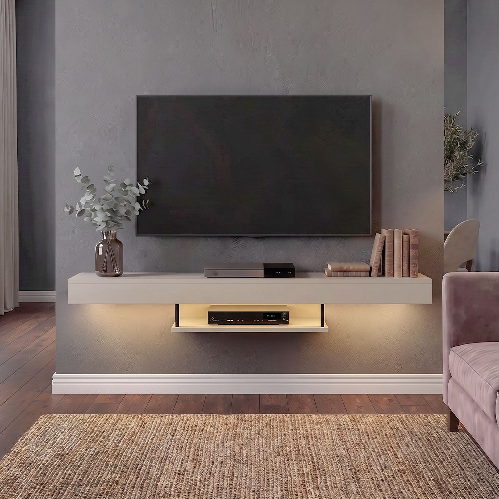 Έπιπλο τηλεόρασης επιτοίχιο Albares  με LED χρώμα sandstone 150x29,6x22εκ.