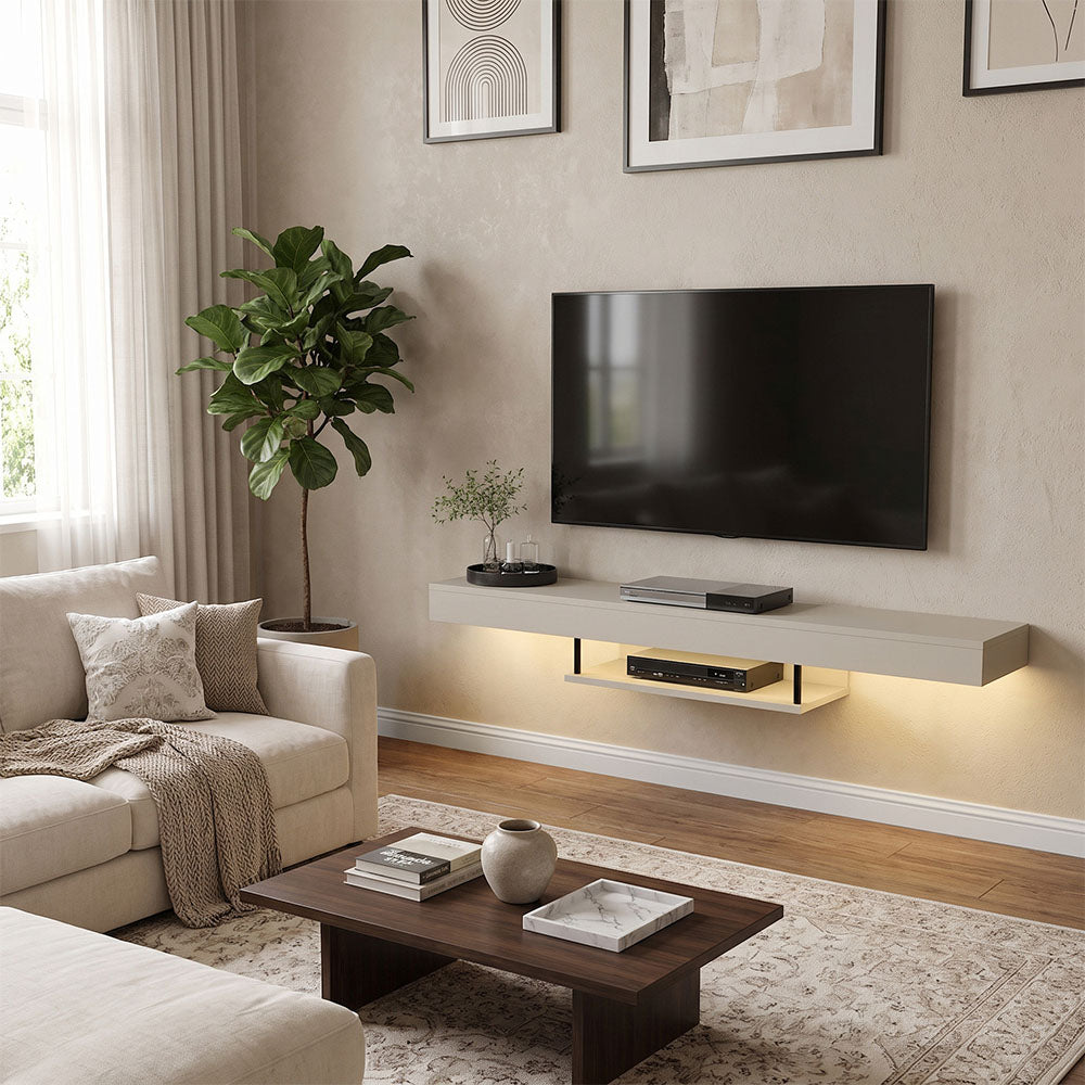 Έπιπλο τηλεόρασης επιτοίχιο Albares  με LED χρώμα sandstone 150x29,6x22εκ.