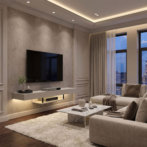 Έπιπλο τηλεόρασης επιτοίχιο Albares  με LED χρώμα sandstone 150x29,6x22εκ.