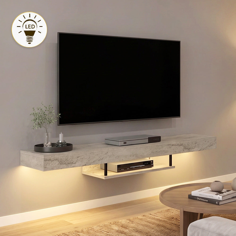 Έπιπλο τηλεόρασης επιτοίχιο Albares  με LED χρώμα travertine 150x29,6x22εκ.