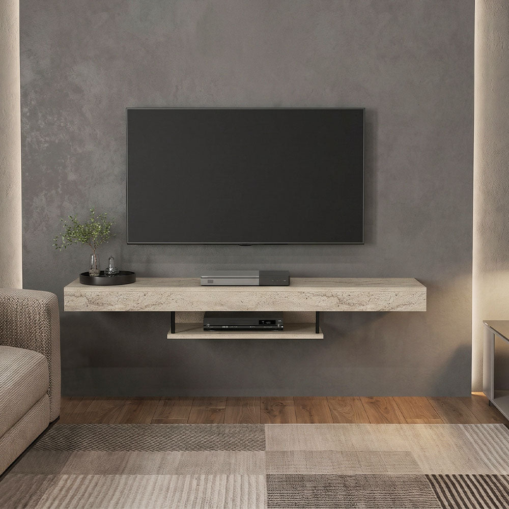 Έπιπλο τηλεόρασης επιτοίχιο Albares  με LED χρώμα travertine 150x29,6x22εκ.