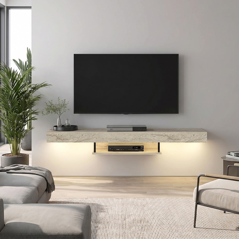 Έπιπλο τηλεόρασης επιτοίχιο Albares  με LED χρώμα travertine 150x29,6x22εκ.