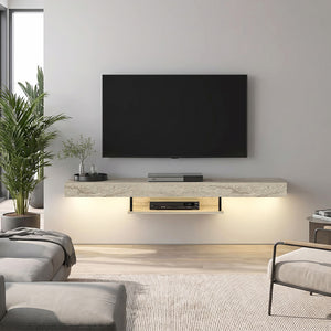 Έπιπλο τηλεόρασης επιτοίχιο Albares  με LED χρώμα travertine 150x29,6x22εκ.