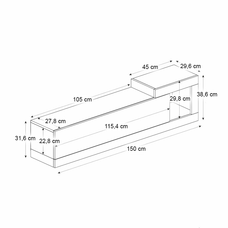 Έπιπλο τηλεόρασης επιτοίχιο Volare  χρώμα λευκό - sapphire oak 150x29,6x38,6εκ.