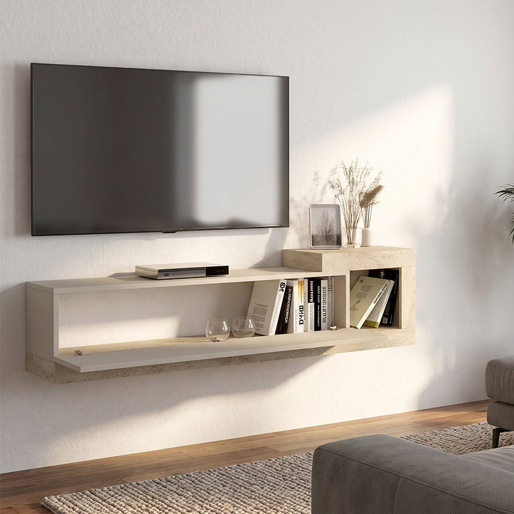 Έπιπλο τηλεόρασης επιτοίχιο Volare  χρώμα sandstone - travertine 150x29,6x38,6εκ.