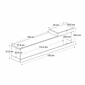 Έπιπλο τηλεόρασης επιτοίχιο Volare  χρώμα sandstone - travertine 150x29,6x38,6εκ.