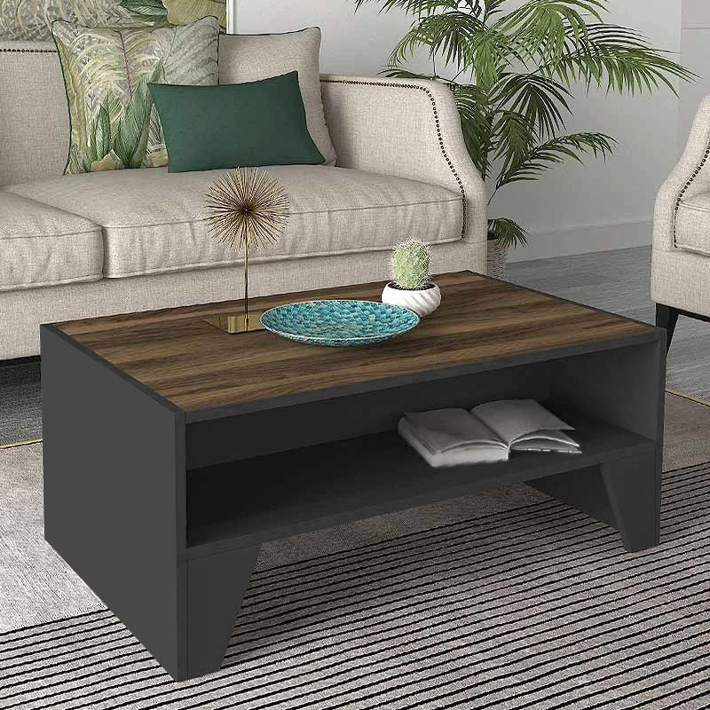 Τραπεζάκι σαλονιού Chester  χρώμα ανθρακί - καρυδί 93,6x60x40εκ.