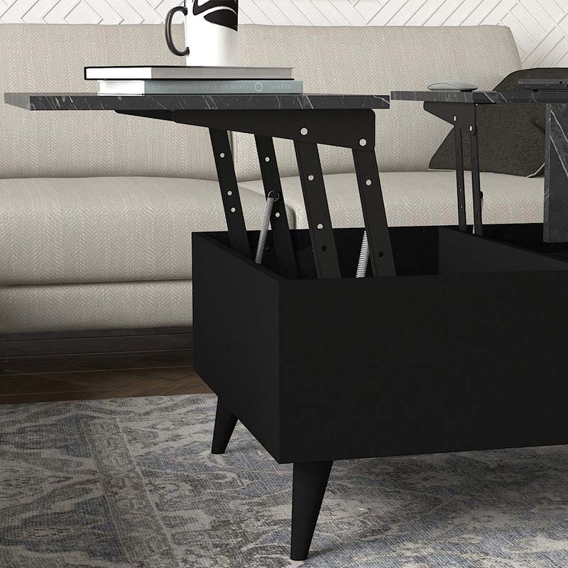 Τραπεζάκι σαλονιού Roy  με σερβιτόρο χρώμα μαύρο - εφέ μαρμάρου 121x69x40εκ.