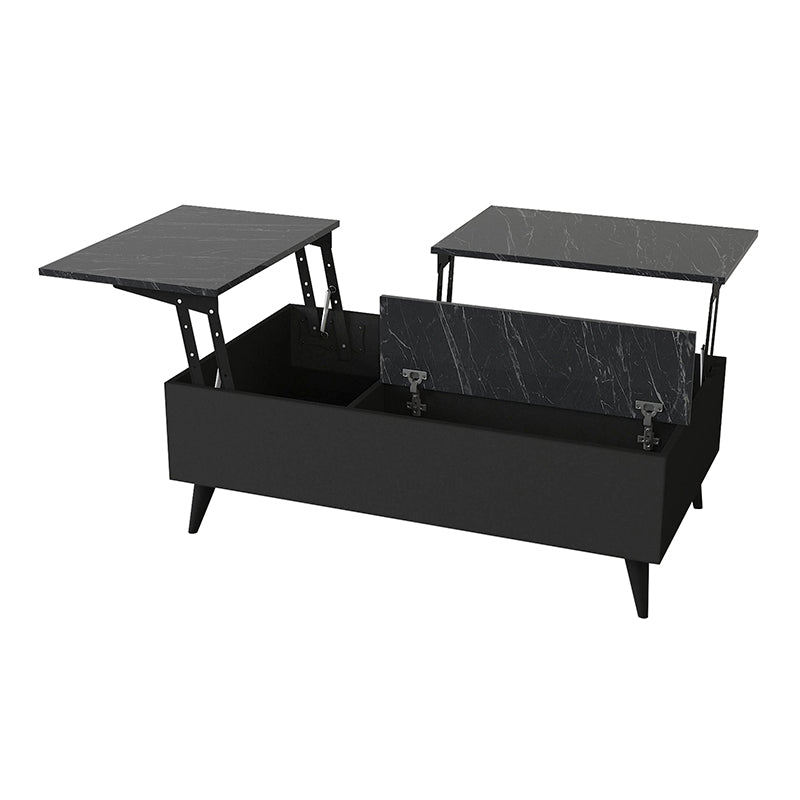 Τραπεζάκι σαλονιού Roy  με σερβιτόρο χρώμα μαύρο - εφέ μαρμάρου 121x69x40εκ.