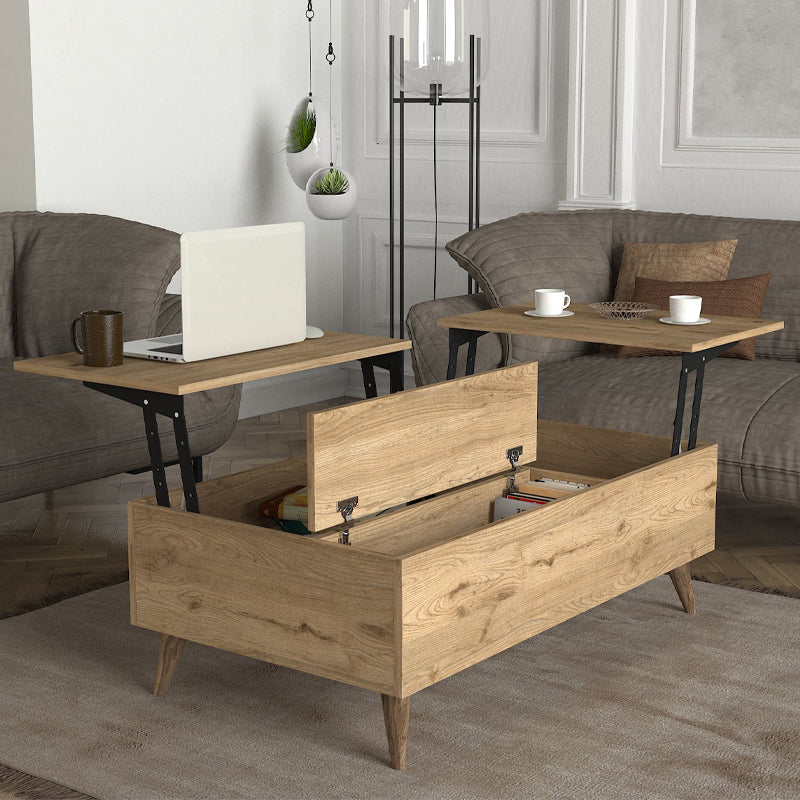 Τραπεζάκι σαλονιού Roy  με σερβιτόρο χρώμα sepet oak 121x69x40εκ. - Pakobazaar