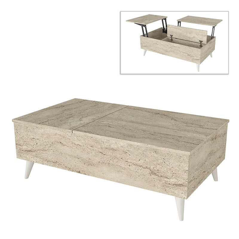 Τραπεζάκι σαλονιού Roy  με σερβιτόρο χρώμα travertine 121x69x40εκ. - Pakobazaar