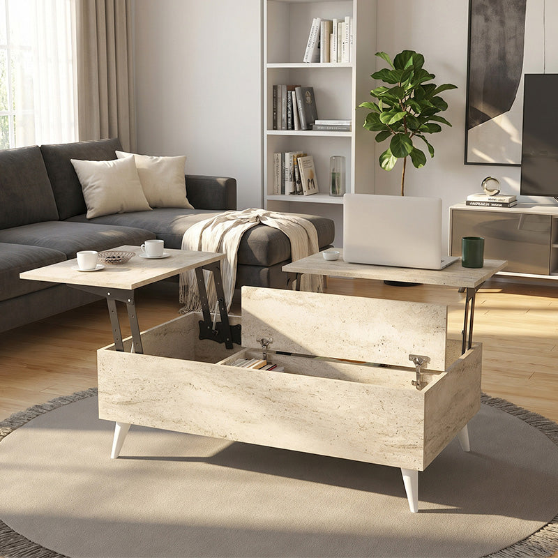 Τραπεζάκι σαλονιού Roy  με σερβιτόρο χρώμα travertine 121x69x40εκ. - Pakobazaar