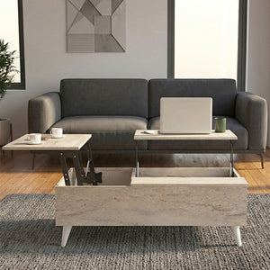 Τραπεζάκι σαλονιού Roy  με σερβιτόρο χρώμα travertine 121x69x40εκ. - Pakobazaar