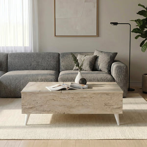 Τραπεζάκι σαλονιού Roy  με σερβιτόρο χρώμα travertine 121x69x40εκ. - Pakobazaar