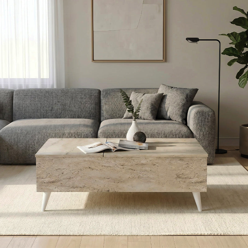 Τραπεζάκι σαλονιού Roy  με σερβιτόρο χρώμα travertine 121x69x40εκ. - Pakobazaar