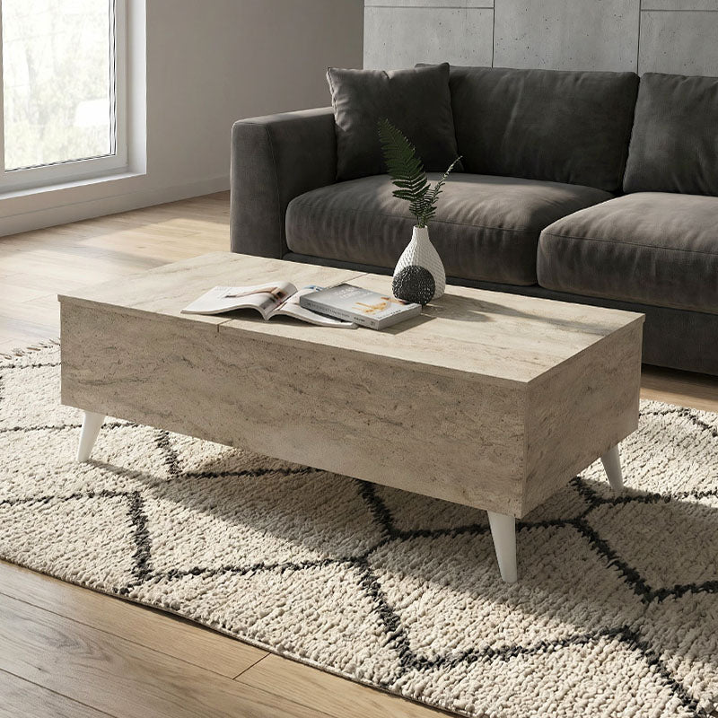 Τραπεζάκι σαλονιού Roy  με σερβιτόρο χρώμα travertine 121x69x40εκ. - Pakobazaar