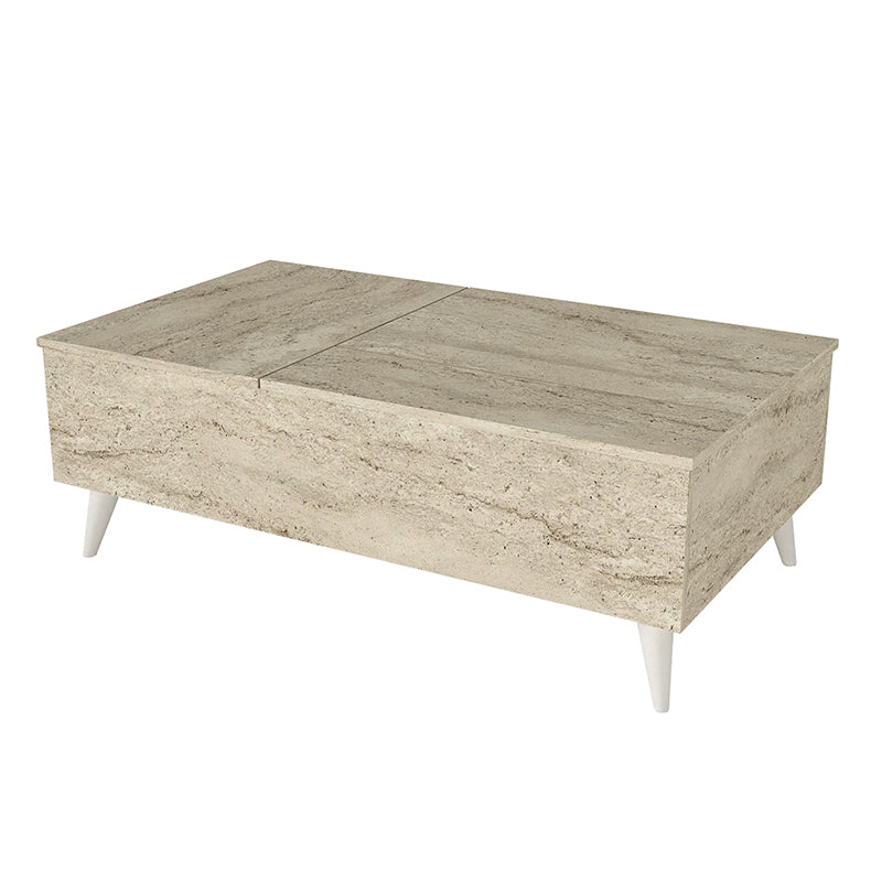 Τραπεζάκι σαλονιού Roy  με σερβιτόρο χρώμα travertine 121x69x40εκ. - Pakobazaar