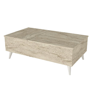 Τραπεζάκι σαλονιού Roy  με σερβιτόρο χρώμα travertine 121x69x40εκ. - Pakobazaar