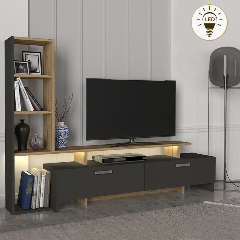 Σύνθεση τηλεόρασης Simal  με LED χρώμα ανθρακί - sepet oak 168,2x31,3x120εκ. - Pakobazaar