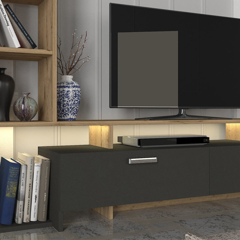 Σύνθεση τηλεόρασης Simal  με LED χρώμα ανθρακί - sepet oak 168,2x31,3x120εκ. - Pakobazaar