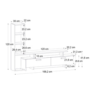 Σύνθεση τηλεόρασης Simal  με LED χρώμα ανθρακί - sepet oak 168,2x31,3x120εκ. - Pakobazaar