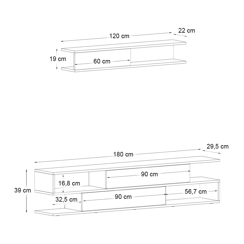 Σύνθεση τηλεόρασης Manet  με LED χρώμα λευκό - καρυδί 180x29,5x39εκ. - Pakobazaar