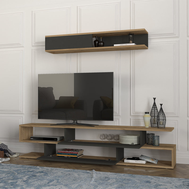 Σύνθεση τηλεόρασης Manet  με LED χρώμα sepet oak - ανθρακί 180x29,5x39εκ. - Pakobazaar