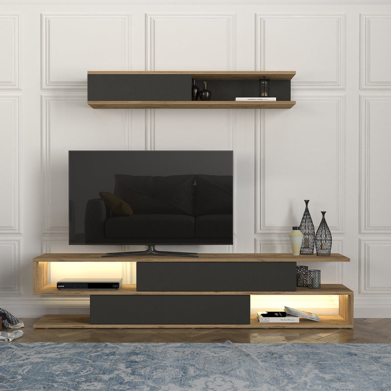 Σύνθεση τηλεόρασης Manet  με LED χρώμα sepet oak - ανθρακί 180x29,5x39εκ. - Pakobazaar