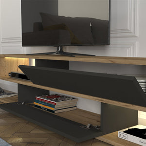 Σύνθεση τηλεόρασης Manet  με LED χρώμα sepet oak - ανθρακί 180x29,5x39εκ. - Pakobazaar