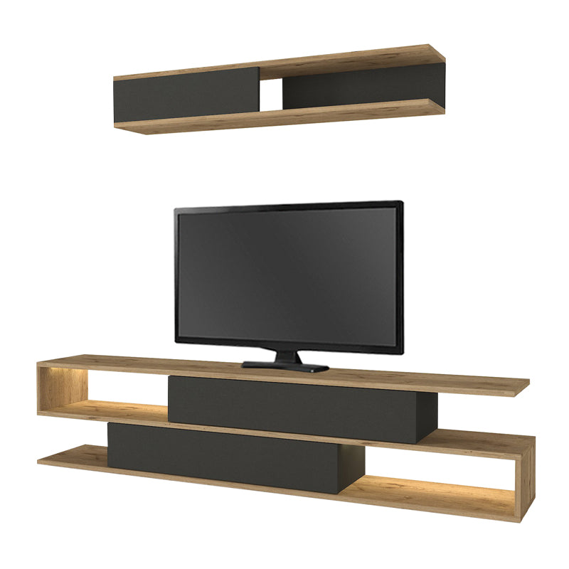 Σύνθεση τηλεόρασης Manet  με LED χρώμα sepet oak - ανθρακί 180x29,5x39εκ. - Pakobazaar