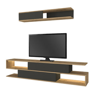 Σύνθεση τηλεόρασης Manet  με LED χρώμα sepet oak - ανθρακί 180x29,5x39εκ. - Pakobazaar