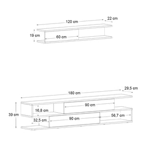 Σύνθεση τηλεόρασης Manet  με LED χρώμα sepet oak - ανθρακί 180x29,5x39εκ. - Pakobazaar