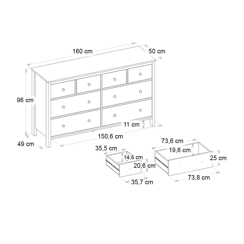 Συρταριέρα - Μπουφές Sabina  χρώμα λευκό 160x50x96εκ.