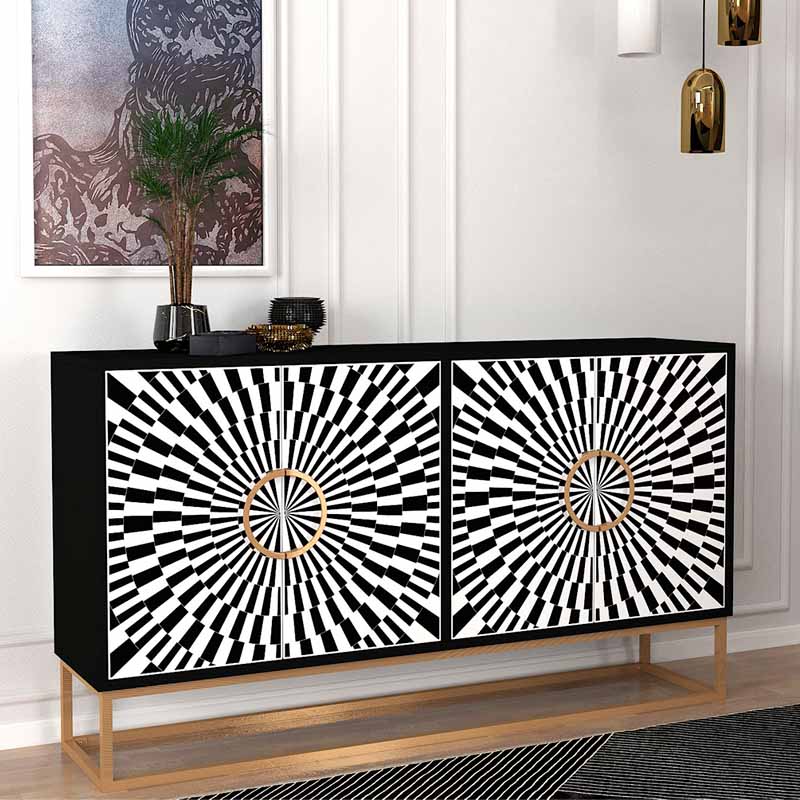 Μπουφές Gradel  χρώμα μαύρο - ασπρόμαυρο 150x35x83,6εκ.