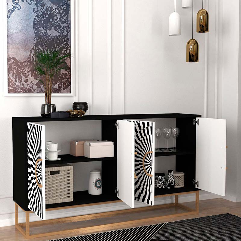 Μπουφές Gradel  χρώμα μαύρο - ασπρόμαυρο 150x35x83,6εκ.