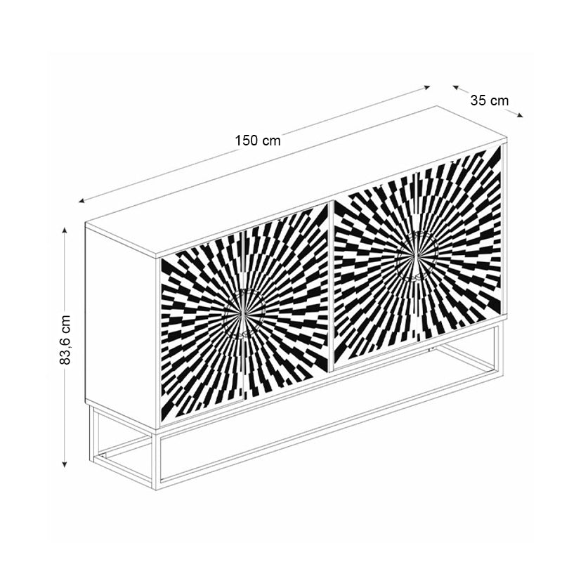 Μπουφές Gradel  χρώμα μαύρο - ασπρόμαυρο 150x35x83,6εκ.