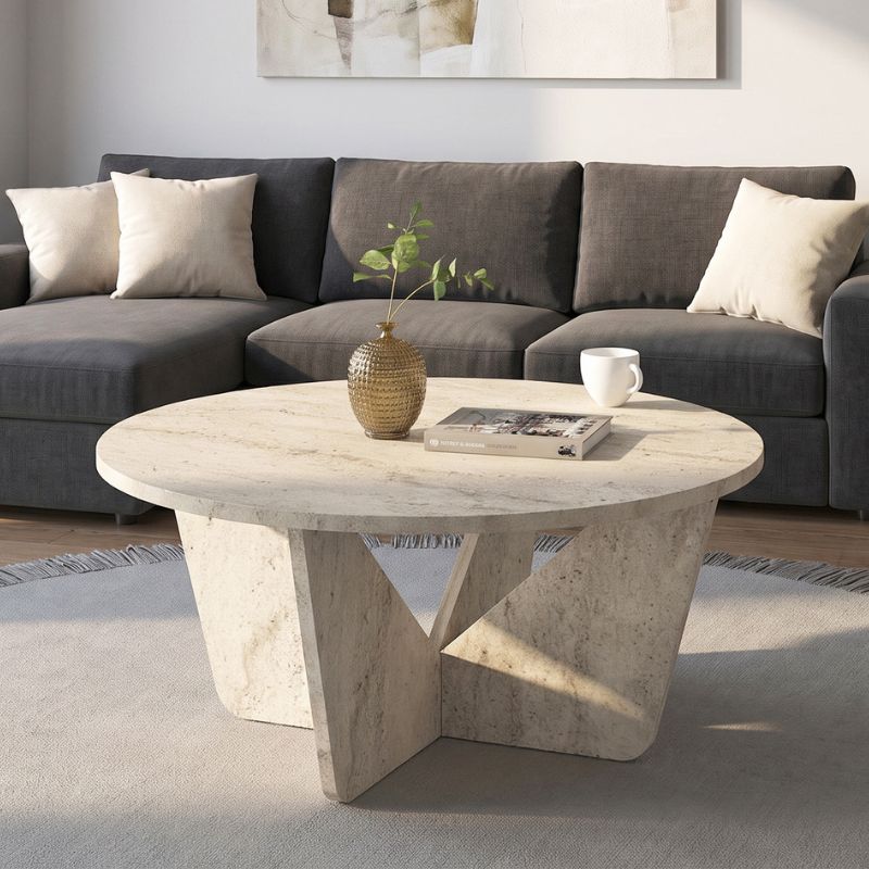 Τραπεζάκι σαλονιού Lagerta  χρώμα travertine Ø75x35εκ.