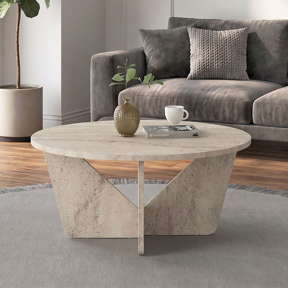 Τραπεζάκι σαλονιού Lagerta  χρώμα travertine Ø75x35εκ.